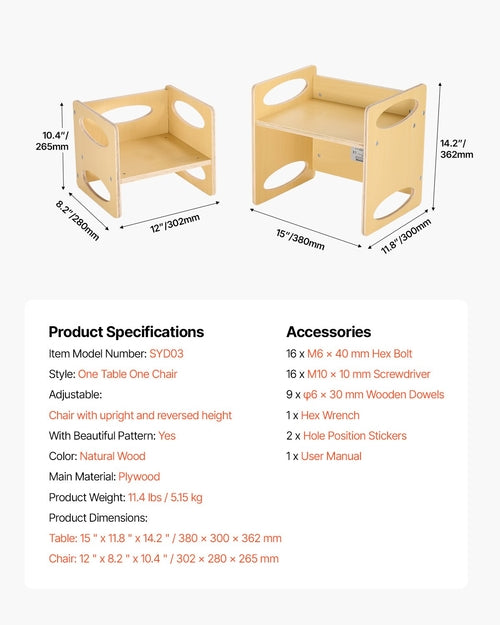 Montessori Weaning Table and Chair Set, Wooden Toddler Table and Chair
