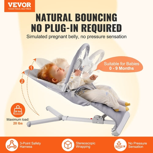 Baby Bouncer, Folding Bouncer Seat for Babies 0-9 Months, Newborn