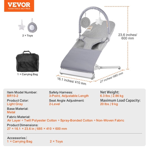 Baby Bouncer, Folding Bouncer Seat for Babies 0-9 Months, Newborn